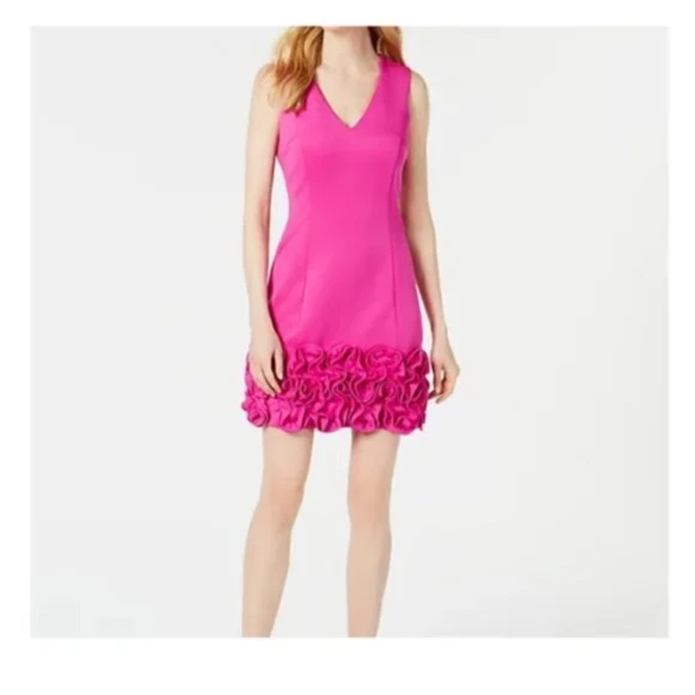 Donna Ricco Pink Sleeveless Mini Dress with Ruffle Detail